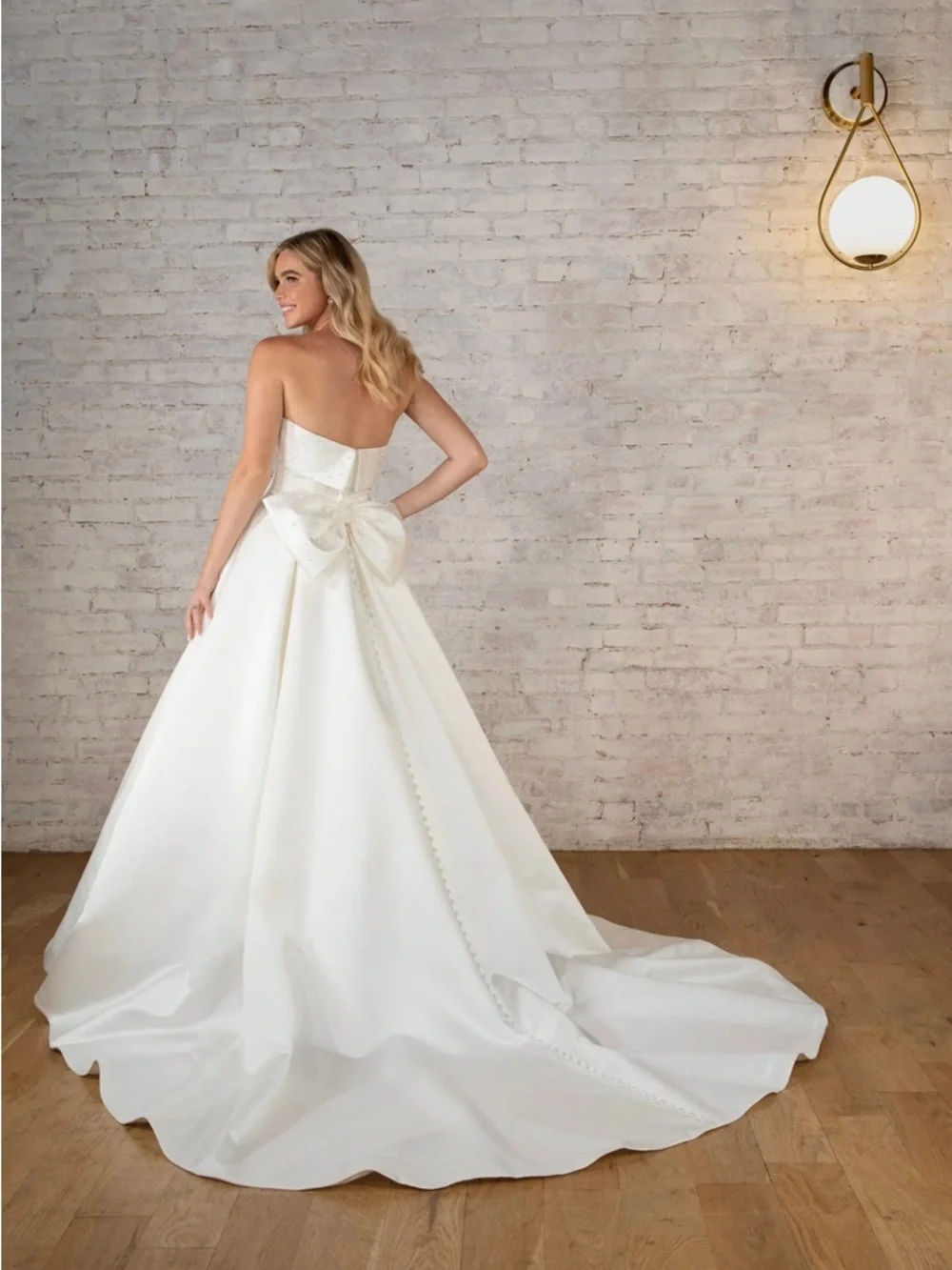Stella York Strapless Princess Wedding Ball Gown Sz 10 with Bow on back - Picture 6 of 7
